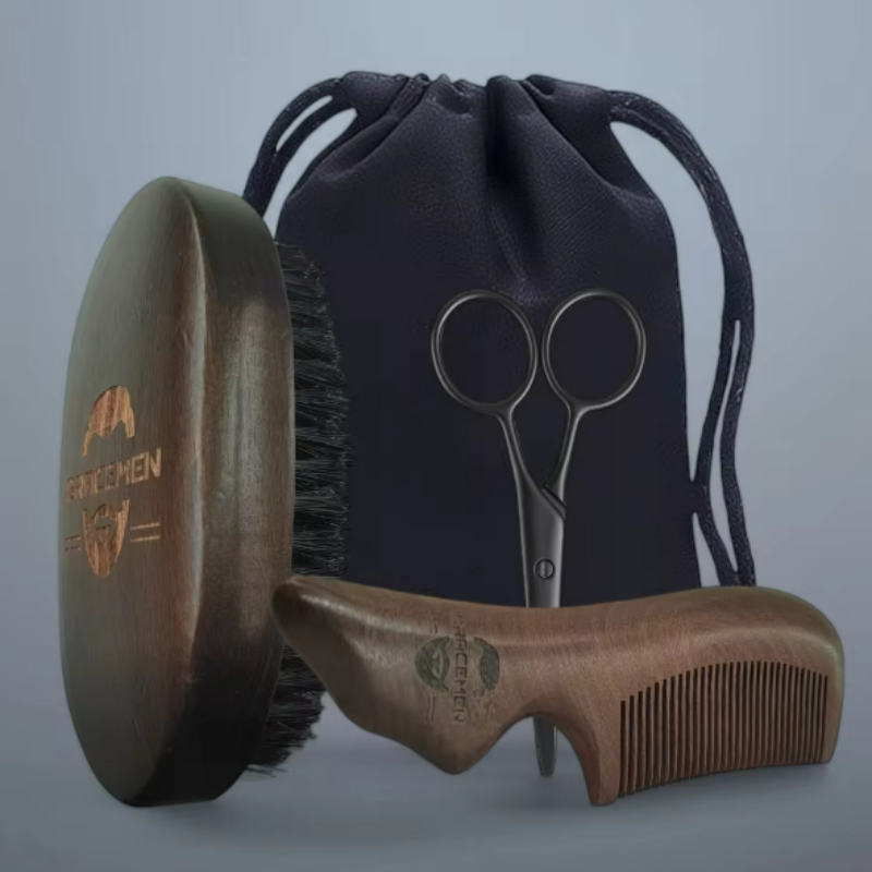 kit d'entretien barbe (ciseaux + peigne + brosse)