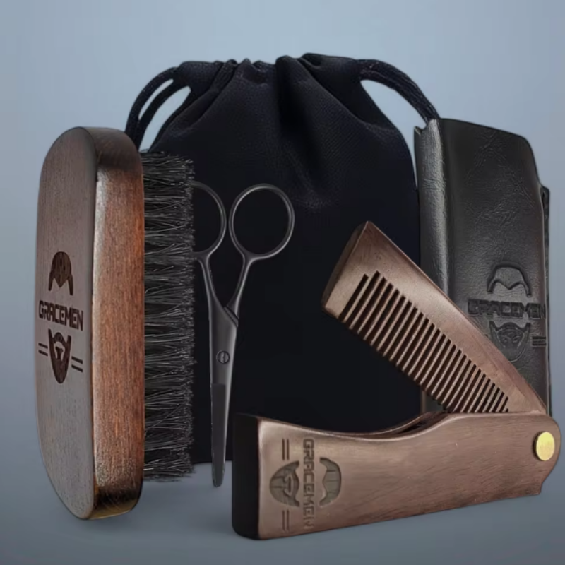 kit d'entretien barbe (ciseaux + peigne + brosse)