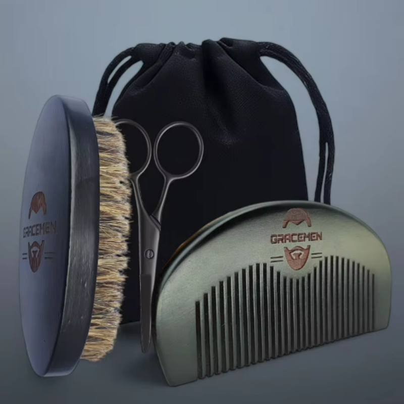 kit d'entretien barbe (ciseaux + peigne + brosse)