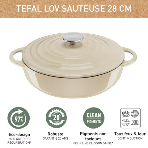 CASSEROLE FAITOUT PEU PROFOND 28CM FONTE LOV -BEIGE