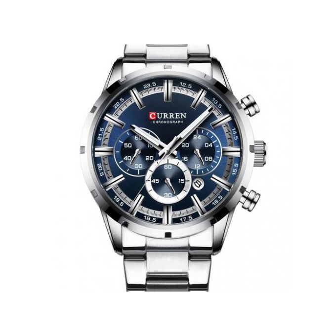 ساعة يد كورين عسكرية كرونوغراف مقاومة للماء باللون الفضي /Curren Military Chronograph Waterproof Silver Watch
