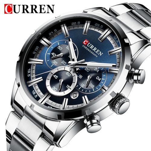 ساعة يد كورين عسكرية كرونوغراف مقاومة للماء باللون الفضي /Curren Military Chronograph Waterproof Silver Watch