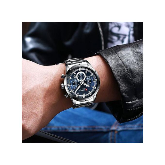ساعة يد كورين عسكرية كرونوغراف مقاومة للماء باللون الفضي /Curren Military Chronograph Waterproof Silver Watch