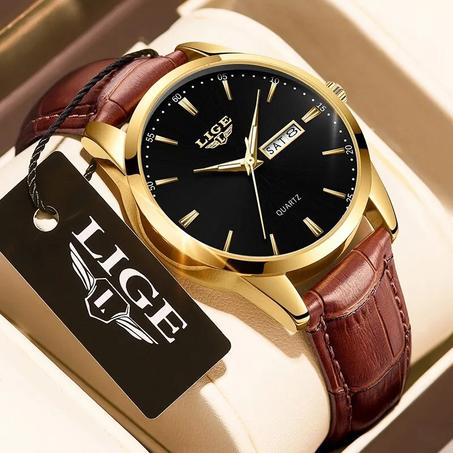 LIGE-Montre à quartz de luxe avec bracelet en cuir pour homme