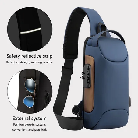 حقيبة كتف رجالية متعددة الوظائف USB حقيبة مضادة للسرقة