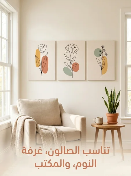 باقة 3 لوحات ديكور نباتية أنيقة 40×29 سم