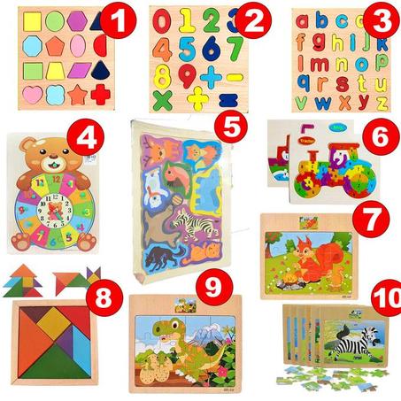 Pack de 10 jouets éducatifs en bois