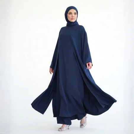 Ensemble Abaya & Pantalon Large - Crêpe Roza Premium – Coupe Oversize