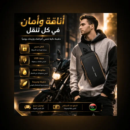 حقيبة صدر مضادة للسرقة مع قفل سري وUSB