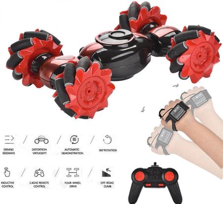 Voiture avec Montre rotative double face - Rouge    سيارة مع ساعة دوارة على الوجهين - أحمر