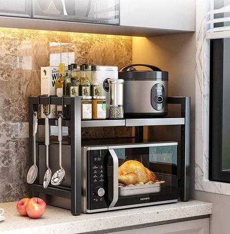 étagère de cuisine réglable pour micro-ondes avec baguettes et support pour planche à découper