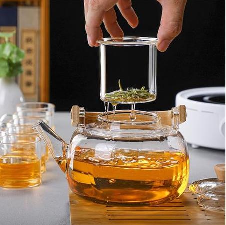 Théière en Verre avec Infuseur Amovible en Verre Résistant à la Chaleur