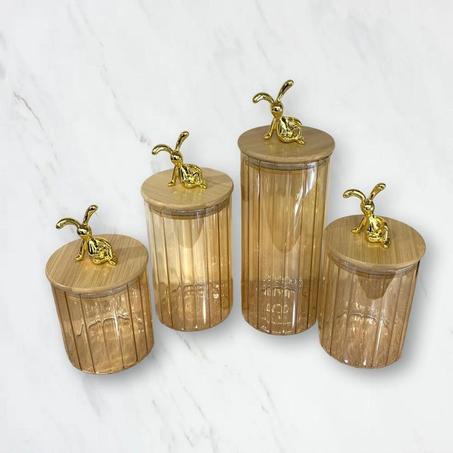 4 Bocaux de Rangement Hermétiques en Verre Transparent avec couvercle en bambou