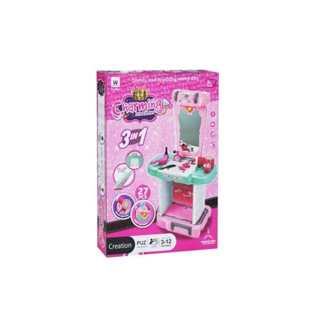 Ensemble de maquillage pour enfants 3 en 1 avec bijoux de charme et coiffeuse   مجموعة مكياج للأطفال 3 في 1 مع مجوهرات ساحرة وطاولة تزيين