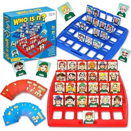لعبة التخمين العائلية Guess Who؟ | نسختان حمراء وزرقاء مع بطائق الشخصيات – لعبة الذكاء والمنافسة للأطفال والبالغين