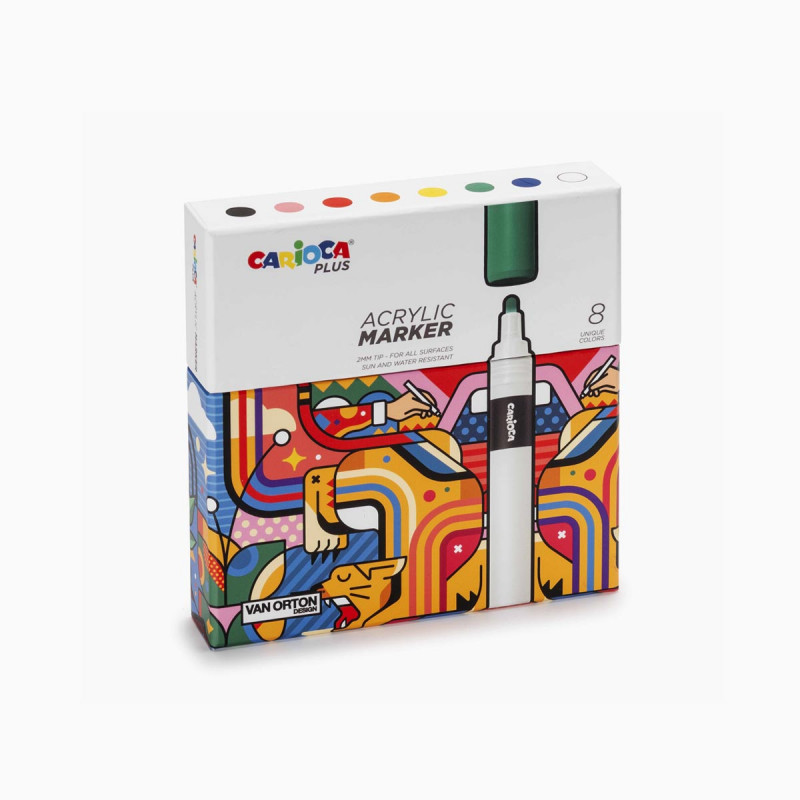Acrylic markerCARIOCA Plus Acrylic Marker Hard Box - 8 Pcs