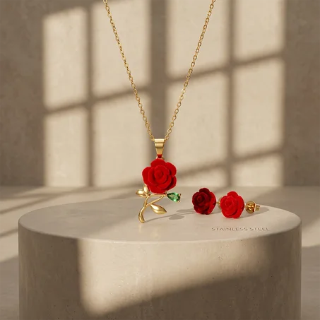 Luxury Red Rose Set for Women  طقم الوردة الحمراء الفاخرة للنساء