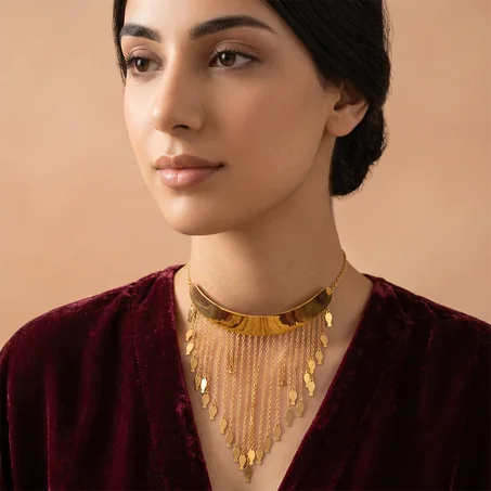 Luxury Gold Choker Fringe Necklace  قلادة شوكر ذهبية فاخرة