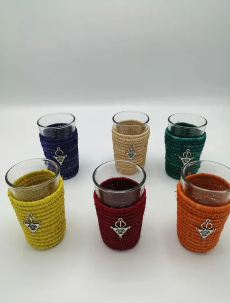 Lot De 6 Verres Rafia "Fibule Berbère"