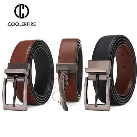 Ceinture réversible en véritable cuir double face noir et marron