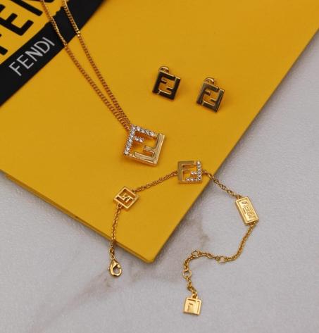 *FENDI* 💛  Double FF logo with Stone  Necklace, earring & bracelet 🆕🎉🥳🎊🆕