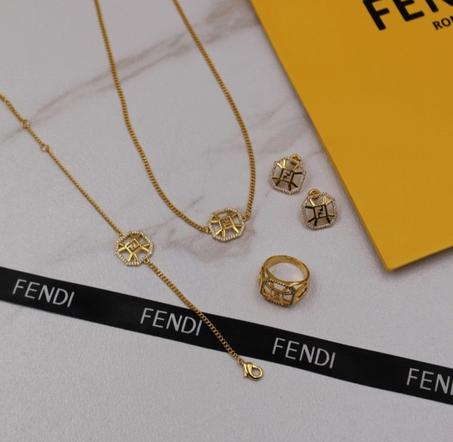 *FENDI* 💛    Double FF logo with Stone    Necklace, earring, Ring & bracelet  🆕🎉🥳🎊🆕  ↗️ *Super Master Quality ®️*
