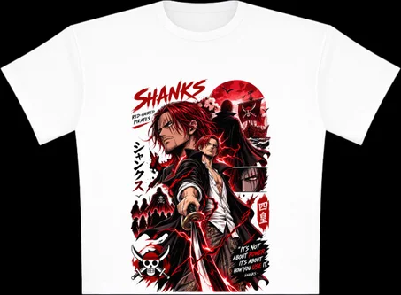 تيشورت Shanks Oversized 🖤تصميم أنمي للجنسين | جودة ممتازة