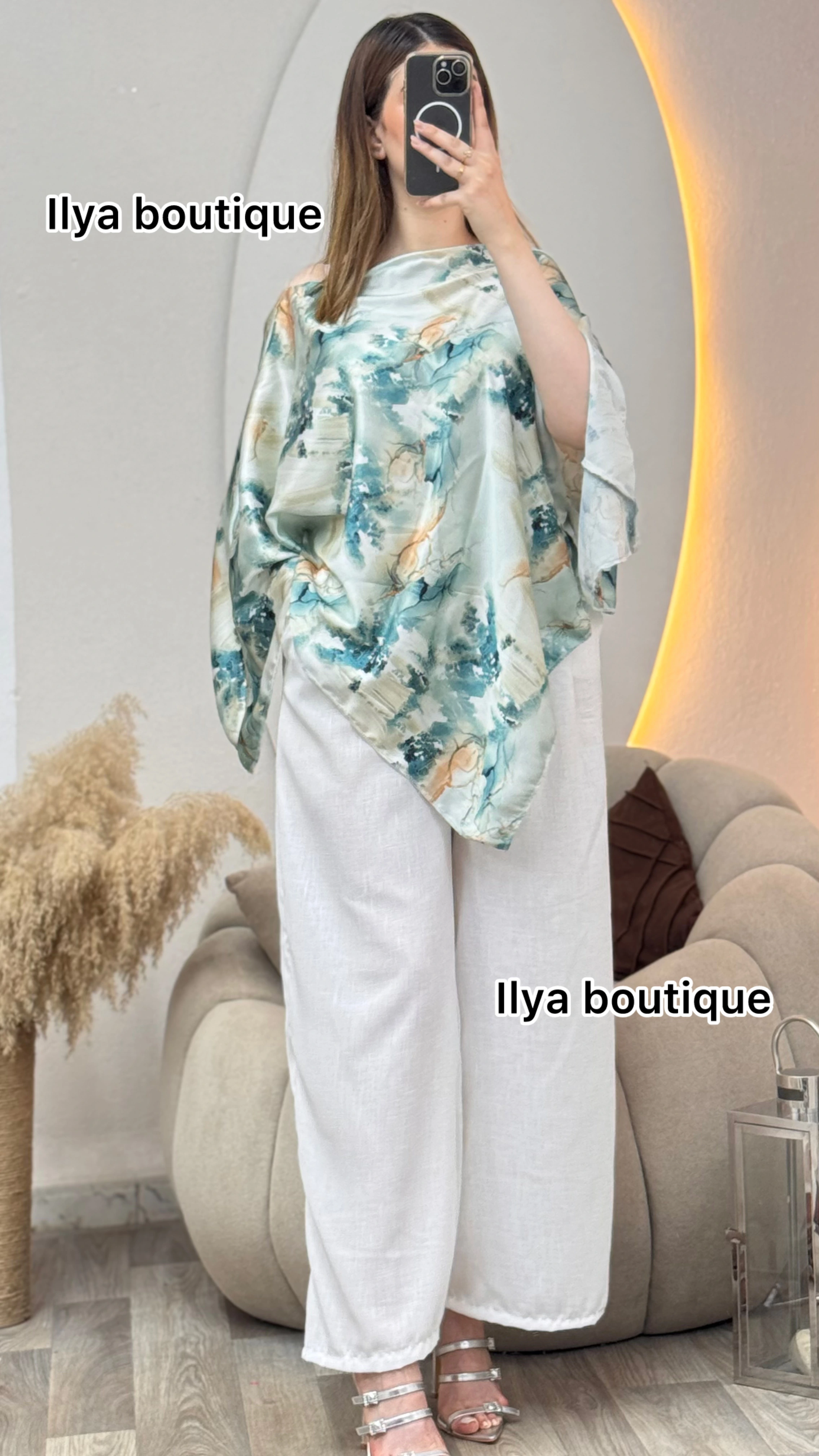 Ensemble Sakura nouvelle tendance cet saison pantalon en Lin + le haut en satin en 4 couleurs Taille standard (38-46)