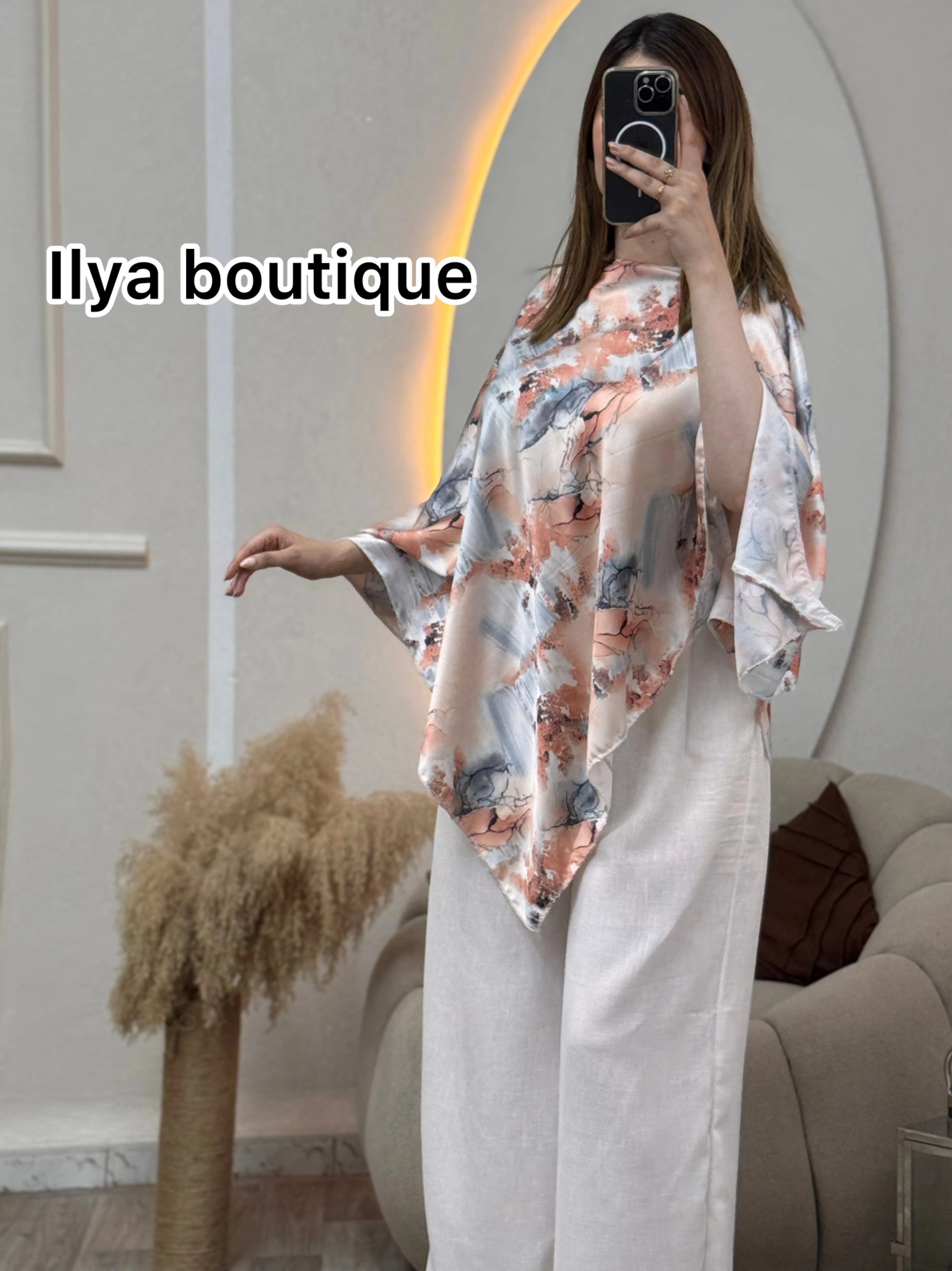 Ensemble Sakura nouvelle tendance cet saison pantalon en Lin + le haut en satin en 4 couleurs Taille standard (38-46)