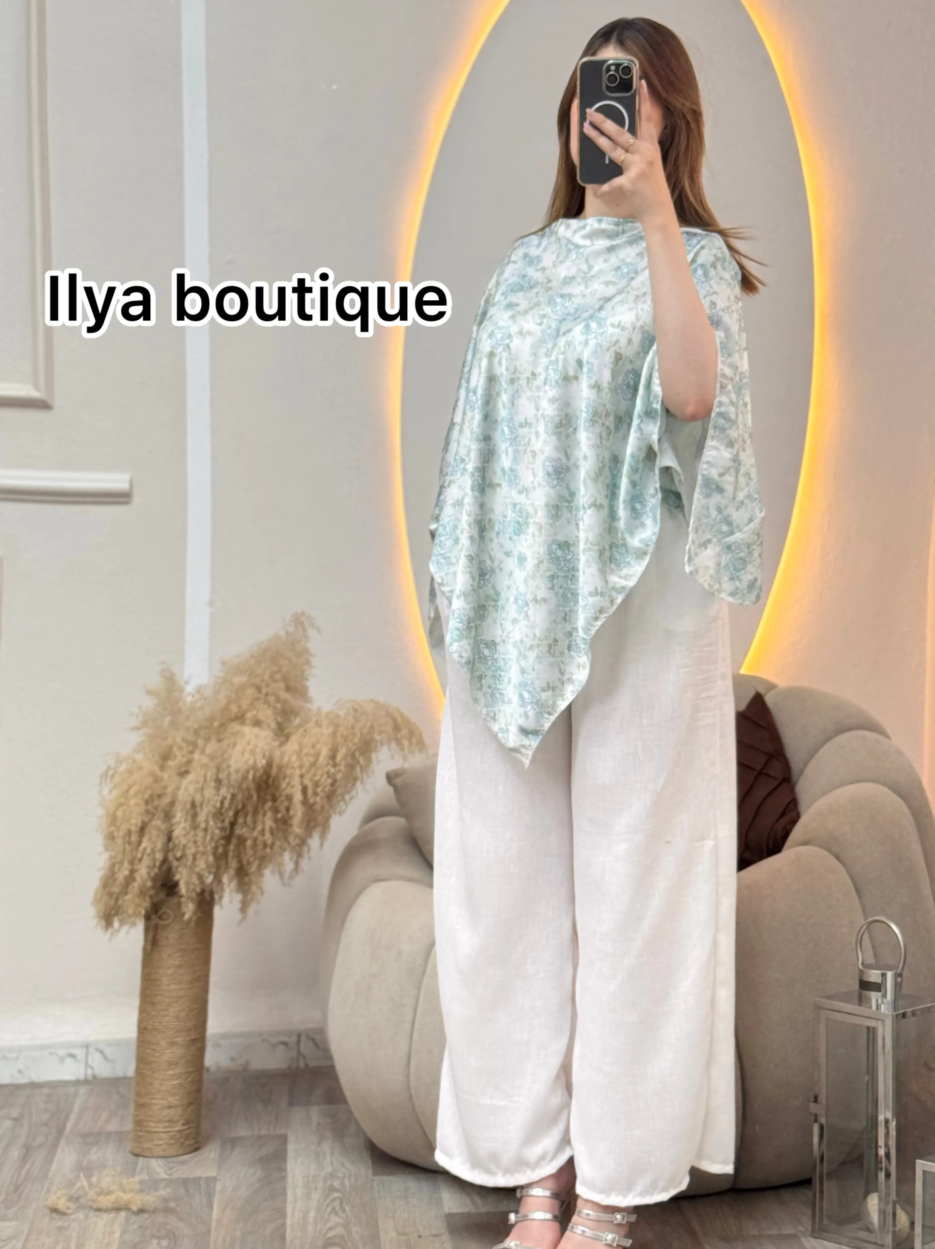 Ensemble Flora nouvelle tendance cet saison pantalon en Lin + le haut en satin en 4 couleurs Taille standard (38-46)