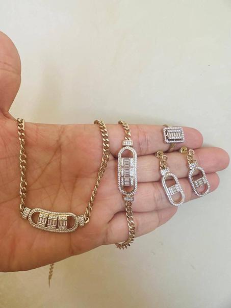 طقم مجوهرات سر الفضة للنساء - 5 قطع متناسقة (قلادة، حلقات، خاتم، كرميط)