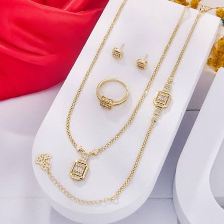 طقم مجوهرات Rubis للنساء - 5 -قطع متناسقة (قلادة، حلقات، خاتم، كورميط)