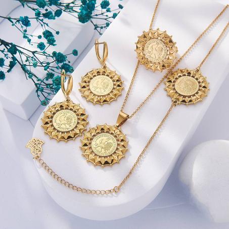 طقم مجوهرات Arennas للنساء - 5 قطع متناسقة (قلادة، حلقات، خاتم، كورميط)