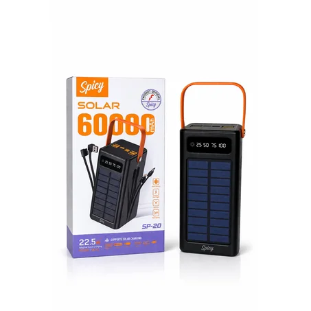 Power Bank Solaire 60000mAh Charge Rapide 22.5W avec Lampe LED