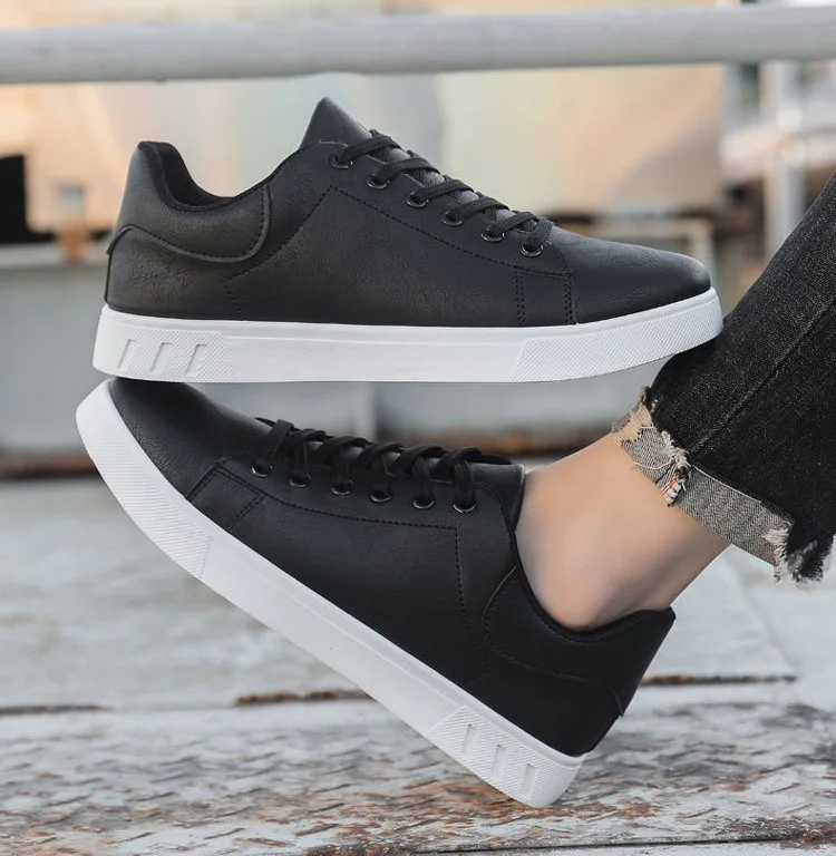 Chaussures de sport en cuir pour homme - Antidérapantes - Semelle plate - Chaussures de loisirs - Confortables - Antidérapantes - Confortables