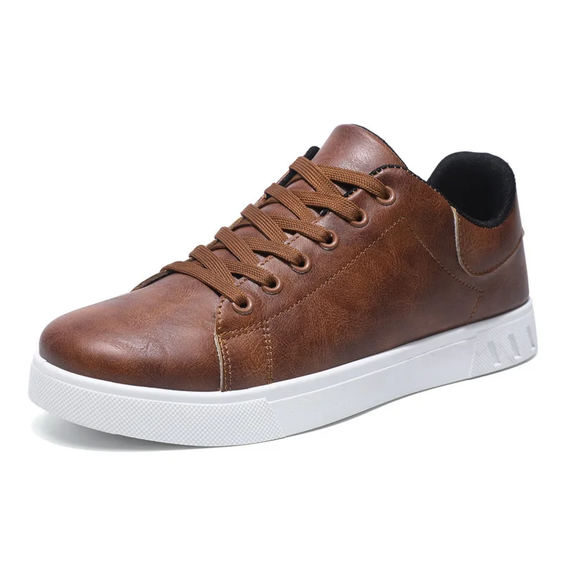 Chaussures de sport en cuir pour homme - Antidérapantes - Semelle plate - Chaussures de loisirs - Confortables - Antidérapantes - Confortables