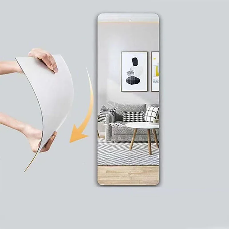 Miroir mural autocollant , miroir incassable avec support, plastique doré