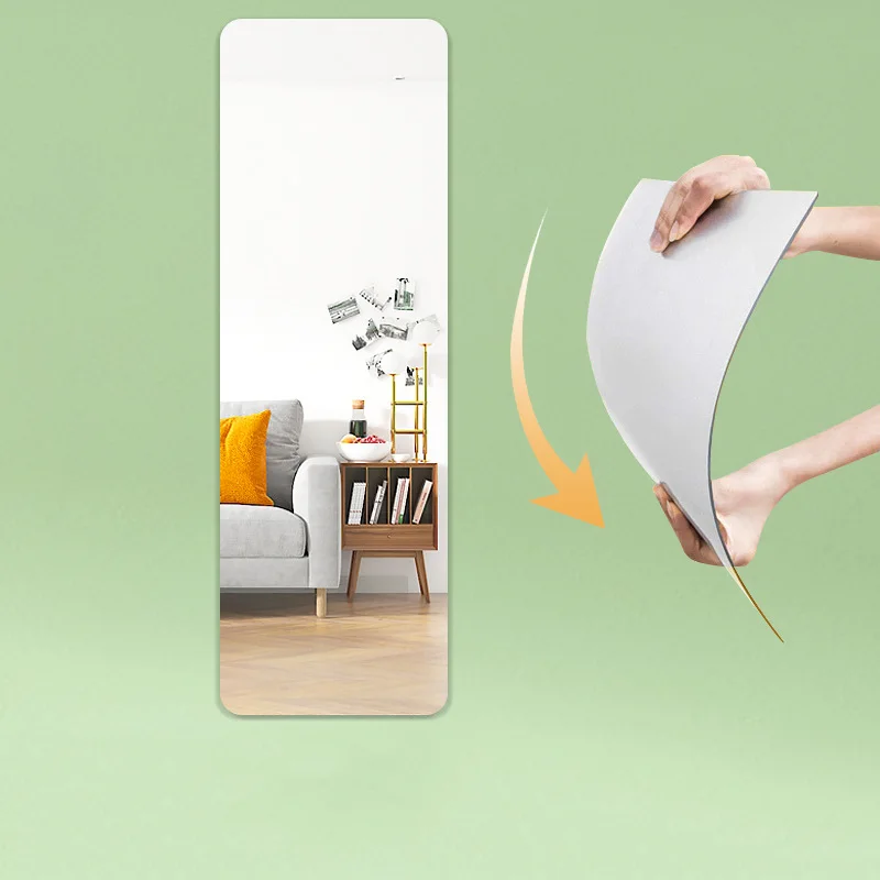 Miroir mural autocollant , miroir incassable avec support, plastique doré