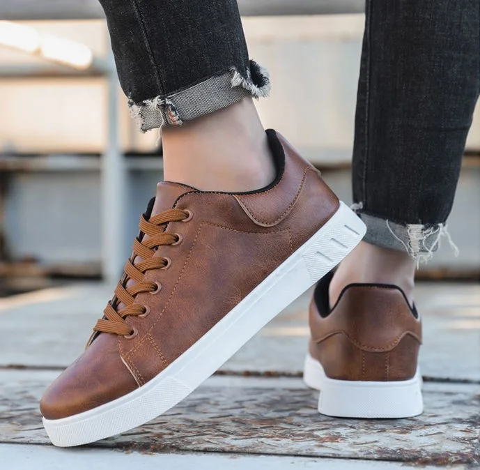 Chaussures de sport en cuir pour homme - Antidérapantes - Semelle plate - Chaussures de loisirs - Confortables - Antidérapantes - Confortables