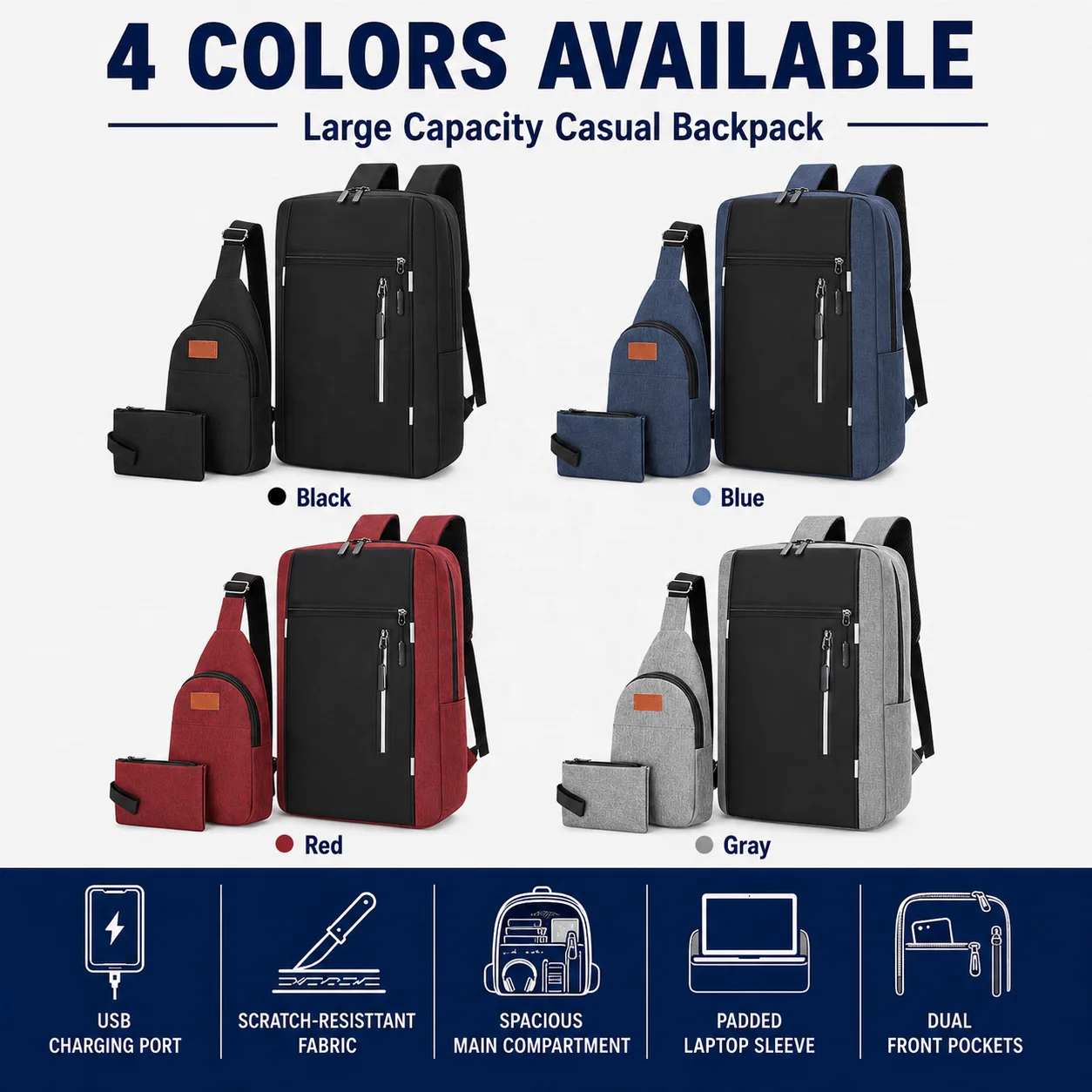 Sac à dos e décontracté de haute qualité pour ordinateur portable, en nylon imperméable, avec fermeture éclair antivol, port USB et cadre