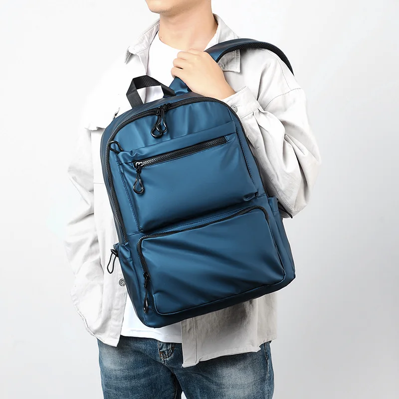 Sac à dos en cuir imperméable , poche multi-couches, sac pour ordinateur portable