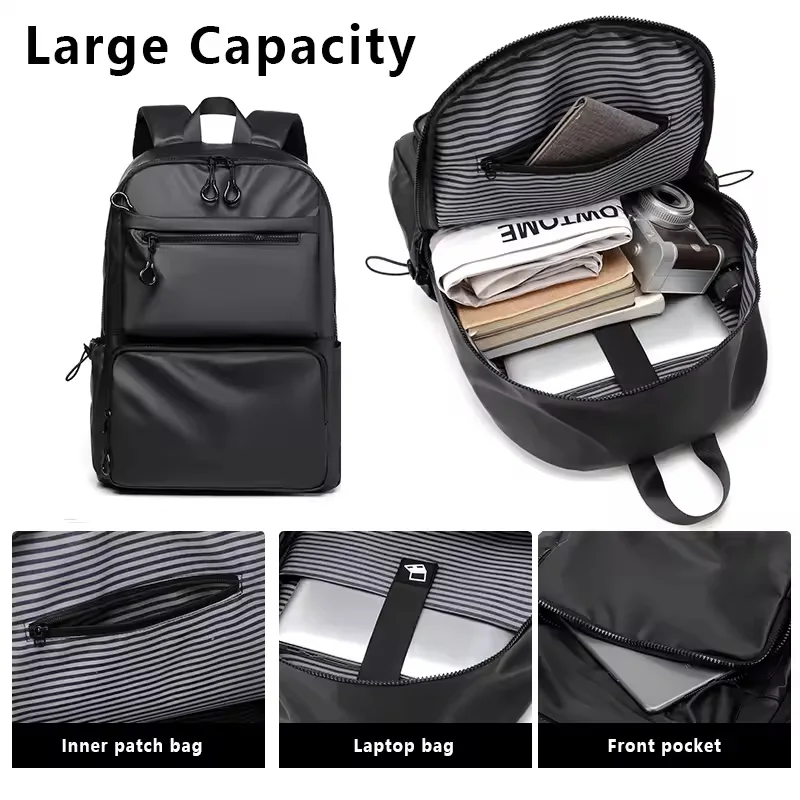 Sac à dos en cuir imperméable , poche multi-couches, sac pour ordinateur portable
