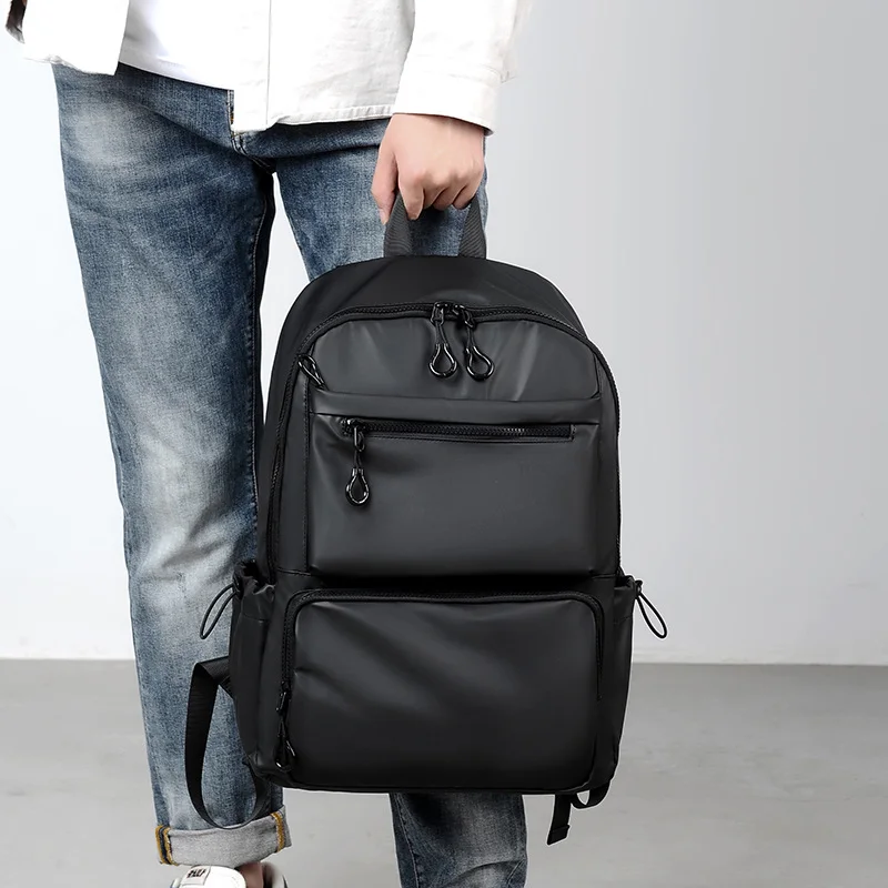 Sac à dos en cuir imperméable , poche multi-couches, sac pour ordinateur portable