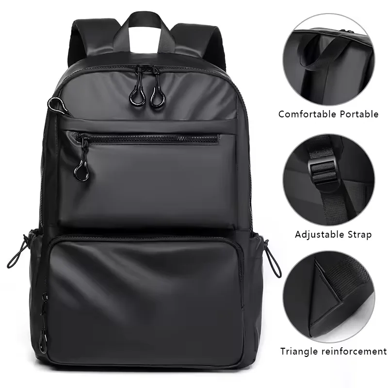 Sac à dos en cuir imperméable , poche multi-couches, sac pour ordinateur portable