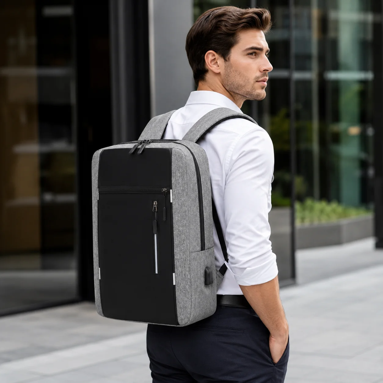 Sac à dos e décontracté de haute qualité pour ordinateur portable, en nylon imperméable, avec fermeture éclair antivol, port USB et cadre