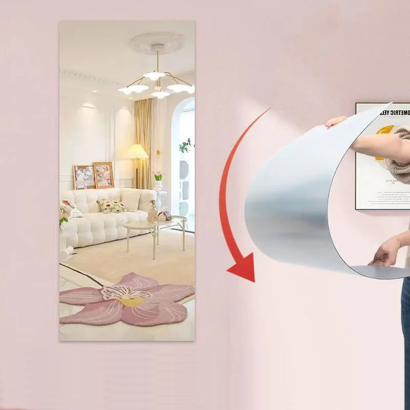 Miroir mural autocollant , miroir incassable avec support, plastique doré