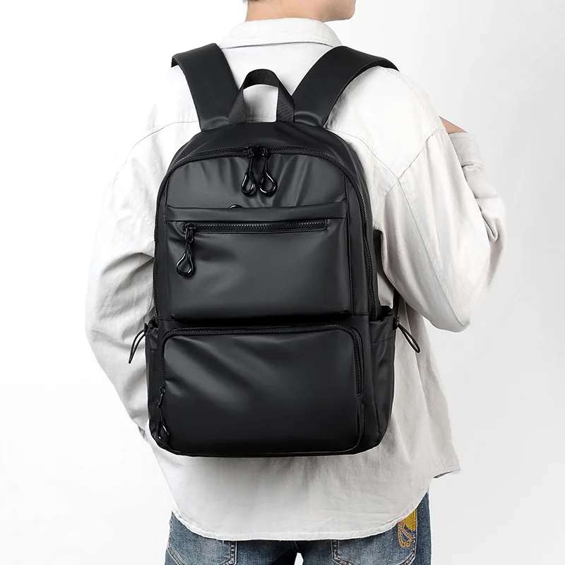 Sac à dos en cuir imperméable , poche multi-couches, sac pour ordinateur portable