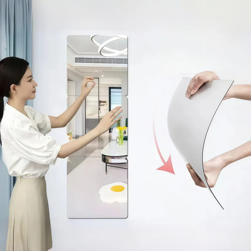 Miroir mural autocollant , miroir incassable avec support, plastique doré
