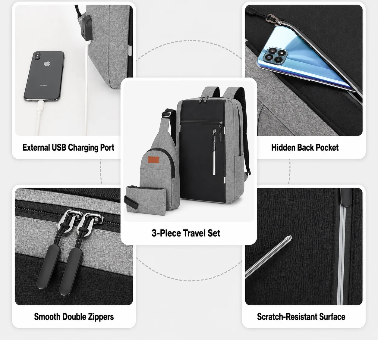 Sac à dos e décontracté de haute qualité pour ordinateur portable, en nylon imperméable, avec fermeture éclair antivol, port USB et cadre