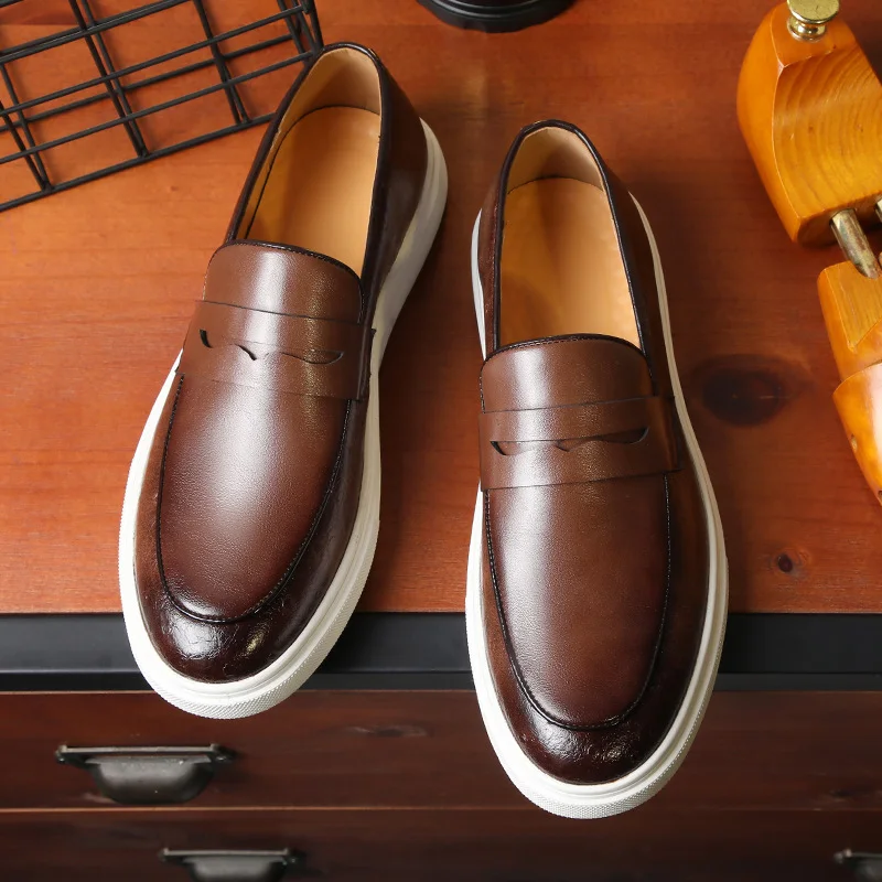 Chaussures de ville en cuir véritable pour hommes de haute qualité, style britannique, mocassins respirants, chaussures décontractées souples, chaussures polyvalentes au design léger